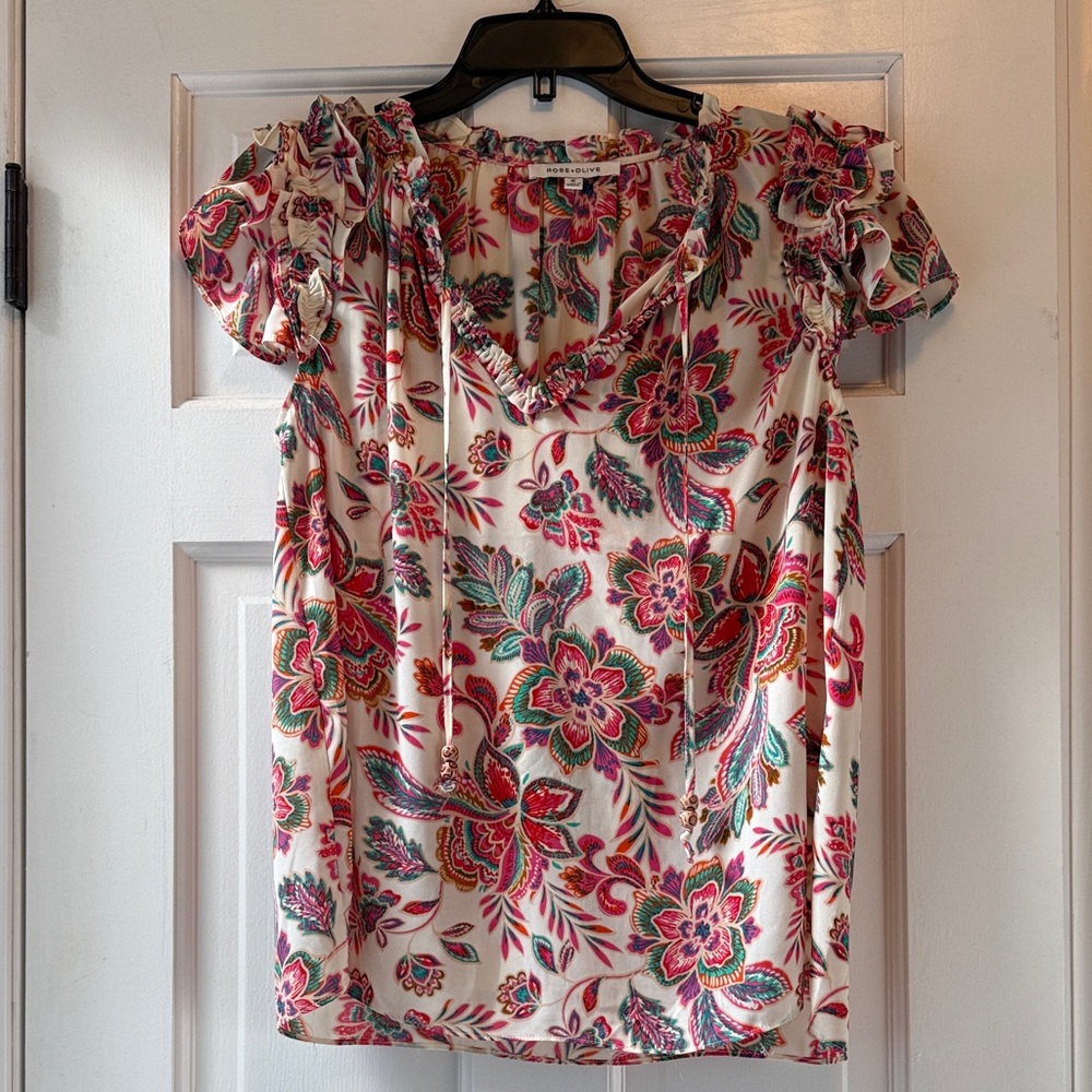 Rose & Olive Floral Blouse - Red and Green